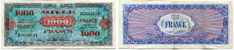 FRANKREICH 
 Alliierte Militär-Währung. 1000 Francs von 1944. Pick 125c. Selten...