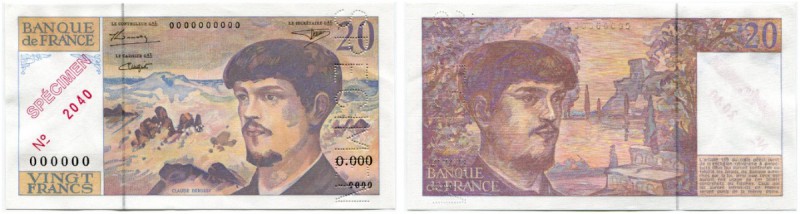 FRANKREICH 
 20 Francs o. J. (Typ 1980-1997) SPECIMEN. SPÉCIMEN als roter Aufdr...