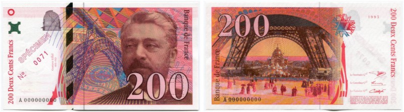 FRANKREICH 
 200 Francs 1995 SPECIMEN. SPÉCIMEN als roter Aufdruck auf Vorderse...
