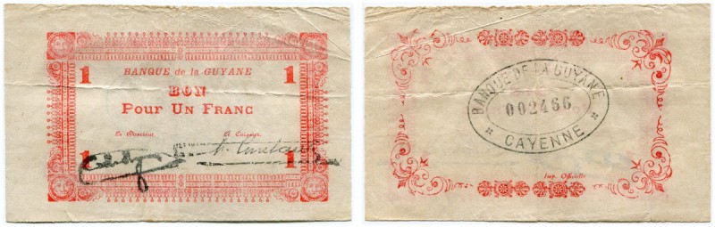 FRANKREICH 
 Französische Territorien. Französisch Guyana. 1 Franc o. J. (1942)...