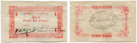 FRANKREICH 
 Französische Territorien. Französisch Guyana. 1 Franc o. J. (1942). Lokales Notgeld des 2. Weltkrieges. Unterschriften Halleguen/Constan...