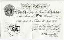 GROSSBRITANNIEN 
 Bank of England. 10 Pfund vom 17. April 1935. Unterschrift Peppiatt. Pick 336a. III+