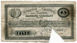 GROSSBRITANNIEN 
 Stamford, Spalding and Boston Banking Company Ltd. 5 Pfund 1903. Rückseite mit Stempeln. Mehrfach gefaltet. Wie üblich durch ein Dr...