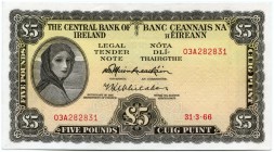 IRLAND 
 Zentralbank von Irland. 5 Pfund vom 31. März 1966. Pick 65a. Perfekt erhalten. I