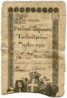 ITALIEN 
 50 Lire vom 1. Oktober 1792. Gavello 18. Pick S118a. Selten. Reparierter Mittelriss. Kl. Riss obere Kante. -III