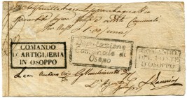 ITALIEN 
 Assiedo di Osoppo (1848). 1 Lira o. J. Gavello 66. Richter B35. Pick S238. Von grosser Seltenheit. Linke obere Ecke repariert. -III