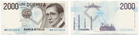 ITALIEN 
 2000 Lire vom 3. Oktober 1990. Probe(?). Zu Gavello 565. Zu Pick 115. Sehr selten. Normalerweise ist diese Banknote in brauner Grundfarbe m...