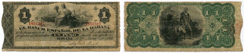 KUBA 
 Banco Español de la Habana. 1 Peso vom 15. Juni 1872. Pick 27a. Zirkulat...