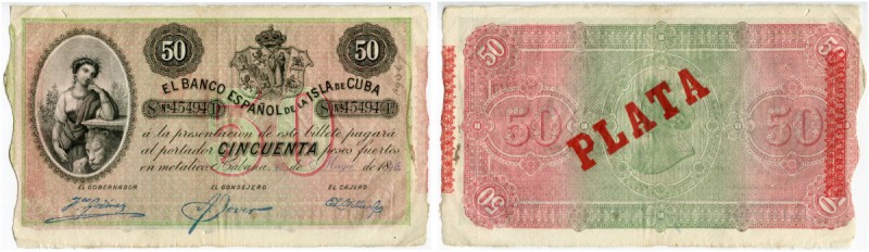KUBA 
 Lot. Banco Español de la Isla de Cuba. 50 Pesos vom 15. Mai 1896. Rückse...