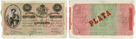 KUBA 
 Lot. Banco Español de la Isla de Cuba. 50 Pesos vom 15. Mai 1896. Rückseite roter Aufdruck « PLATA ». Republica de Cuba. 50 Centavos 1869. Pic...