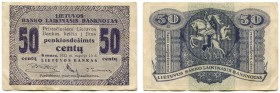 LITAUEN 
 50 Centu vom 10. September 1922. Pick 4a. III+