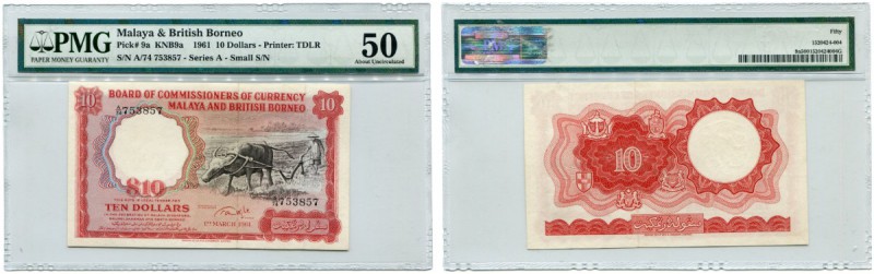 MALAYA 
 10 Dollars vom 1. März 1961. Pick 9a. Linzmayer BCC B9a. Grading by PM...