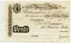 MALTA 
 Banco di Malta. Lot. 20 Lire Sterline 18.. & 100 Lire Sterline 18.. (Formulare). Pick S161, S165. -I (2) Die Banca di Malta wurde am 1. Mai 1...