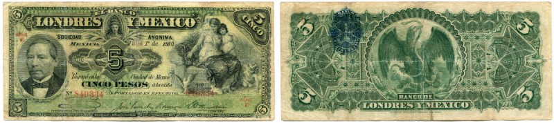 MEXIKO 
 Lot. Gobierno Provisional de Mexico. 1 Peso vom 1.5.1916. 2 Pesos vom ...