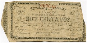 PARAGUAY 
 10 Centavos vom 15. März 1874. Pick 48. Sehr selten. Ränder repariert. -IV