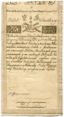 POLEN 
 Königreich unter Stanislaus Augustus. Lot. Bilet Skarbowy. 5 Zlotych vo...