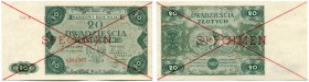 POLEN 
 20 Zlotych vom 15. Juli 1947 Specimen. Beidseitig rote gekreuzte Linien und SPECIMEN. Bleistiftnotiz. Zu Pick 130. II