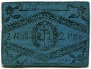Russland – Provinzialausgaben. 
 2 Rubel 1820. Druck auf Leder. Blaue Farbe. Zu Kardakoff S. 57. Von grösster Seltenheit besonders in dieser Erhaltun...