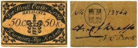 Russland – Provinzialausgaben. 
 Stadtkasse. 50 Kopeken o. J. (um 1860 ?). Druck auf gelbes Leder. Ca. 63 x 44 mm. Kardakoff S. 57, Nr. 9-1. Sehr sel...