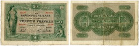 SCHWEIZ 
 Aargau 
 Aargauische Bank. 50 Franken vom 1. Januar 1906. Emission von 1881-1907. Richter/Kunzmann K4d. Pick S108. Sehr selten. Mehrfach g...