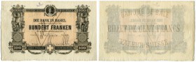 SCHWEIZ 
 Basel 
 100 Franken von 1879 (Überdruck auf 1877). Erstes Konkordat von 1870. Formular nur mit Unterschrift des Bankpräsidenten. Richter/K...