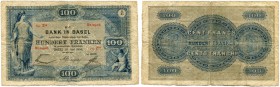 SCHWEIZ 
 Basel 
 100 Franken vom 15. Juni 1902. Emission von 1881-1907. Zu Richter/Kunzmann K12. Pick S147. Bisher unbekanntes Ausgabedatum. Von gr...