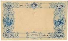 SCHWEIZ 
 Bern 
 Eidgenössische Bank / Banque Fédérale. 500 Franken vom 2. April 1879. Einseitige Druckprobe ohne Angabe der Bank und ohne Wertangab...