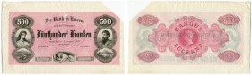 SCHWEIZ 
 Luzern 
 50 Franken vom 1. Januar 1877. Druckprobe der Banknotendruckerei Bradbury, Wilkinson und Co. in London. Dreizeilig lochperforiert...