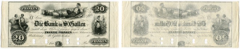 SCHWEIZ 
 St. Gallen 
 20 Franken o. J. (ab 1852). Einseitiges Formular ohne D...