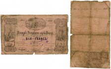 SCHWEIZ 
 Waadt/Vaud 
 Banque Populaire de la Broye. 10 Franken vom 9. August 1870 mit rückseitigem Eintrag “Mis en circulation le 24 juin 1871”. Ri...
