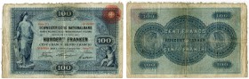SCHWEIZ 
 Schweizerische Nationalbank. 1. Emission 
 100 Franken vom 1. Februar 1907. Interimsnote. Richter/Kunzmann IN3b. Pick 2. Selten. Vierfach ...