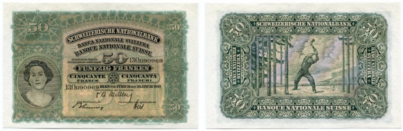 SCHWEIZ 
 2. Emission 
 50 Franken vom 20. Januar 1949. Serie 13 Ù 090969. Ric...