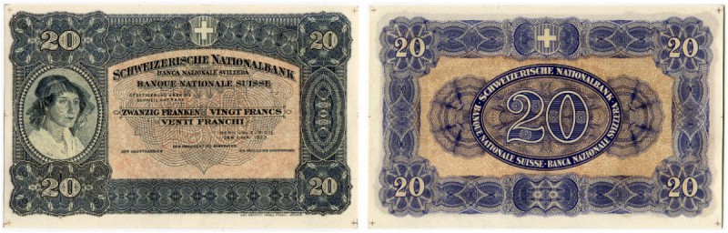SCHWEIZ 
 3. Emission 
 20 Franken vom 1. Mai 1923. Reservebanknote Typ “Freib...