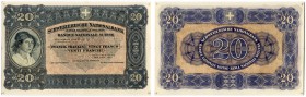 SCHWEIZ 
 3. Emission 
 20 Franken vom 1. Mai 1923. Reservebanknote Typ “Freiburgerin”. Grauer Probedruck ohne Aufdruck SPECIMEN, ohne Seriennummer ...