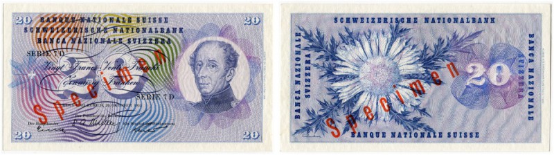SCHWEIZ 
 5. Emission 
 10 Franken vom 20. Oktober 1955. Specimen. Nur Seriena...
