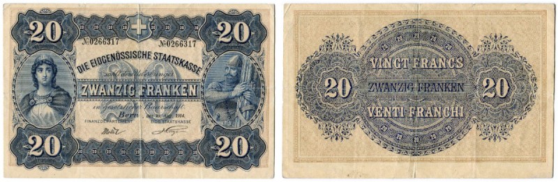 SCHWEIZ 
 Eidgenössische Staatskasse 
 20 Franken vom 14. August 1914. Richter...