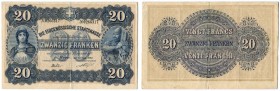 SCHWEIZ 
 Eidgenössische Staatskasse 
 20 Franken vom 14. August 1914. Richter/Kunzmann KS1a. Pick 20. Zweifach gefaltet. Kl. Riss. III