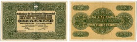 SCHWEIZ 
 Darlehenskasse der Schweizerischen Eidgenossenschaft 
 25 Franken vom 9. September 1914. Serie nur als “S” geschrieben im Innenfeld. Richt...
