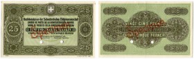 SCHWEIZ 
 Darlehenskasse der Schweizerischen Eidgenossenschaft 
 25 Franken vom 9. September 1914. Druckprobe in grüner Farbe. Ohne Seriennummern un...