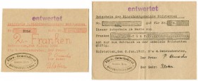 SCHWEIZ 
 Notgeld und private Ausgaben 
 Einwohnergemeinde Hofstetten (bei Brienz). Lot. 2 Franken vom 6. Juni 1933 & 5 Franken vom 6. Januar 1933. ...