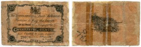 STRAITS SETTLEMENTS 
 25 Cents o. J. (1917). Pick 7. Linzmayer GSS B16b. Selten. Stark zirkuliert und repariert. -V