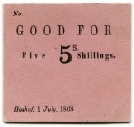 SÜDAFRIKA 
 Oranje Freistaat (1854-1902). Good for 5 Shillings vom 1. Juli 1868. Ausgabe Boshof. Formular auf Karton ohne Unterschrift. Zu Pick S510....