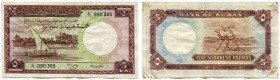 SUDAN 
 Bank of Sudan. 5 Sudanesische Pfund vom 7. Februar 1968. Pick 9. Linzmayer BOS B4e. Rückseite mit Flecken in den Ecken. III