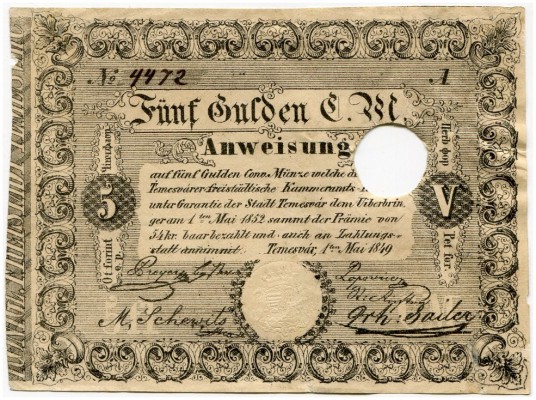 UNGARN 
 5 Gulden C.M. (Conventions Münze) vom 1. Mai 1849. Richter B23a. Pick ...