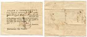 UNITED STATES OF AMERICA / USA 
 Connecticut 
 Lot. State of Connecticut. Promissory notes of the Revolutionary War. 1781/1782. One Expl. with a big...