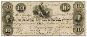 UNITED STATES OF AMERICA / USA 
 Georgia 
 Lot. Bank of Augusta. 10 Dollars of October 23rd 1833. 20 Dollars of October 23rd 1833. Both notes signed...