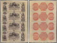 UNITED STATES OF AMERICA / USA 
 Louisiana 
 Print sheet with 4 pieces of 50 Dollars of 18.. (1850s). To Haxby LA-105/G48a. Some folds. -II