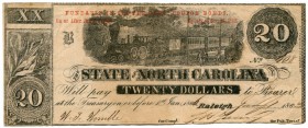 UNITED STATES OF AMERICA / USA 
 North Carolina 
 20 Dollars of January 1863. With red overprint “FUNDABLE IN SIX…”. Pick S2349. Good condition. III...