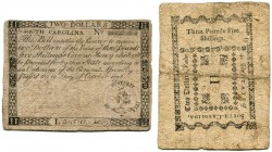 UNITED STATES OF AMERICA / USA 
 South Carolina 
 2 Dollars of October 19th 1776 (first issue). Pick S3265. 1 strong fold. Rare. IV+