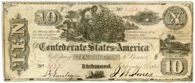 UNITED STATES OF AMERICA / USA 
 Confederate Paper Money 
 10 / X Dollars of September 2nd 1861. Fricke Type 29. Contemporary counterfeit with R. Du...